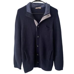 Fioroni Men's Sweater Wool Cashmere Blend Button Down Navy Blue 52 EU - 42 US
